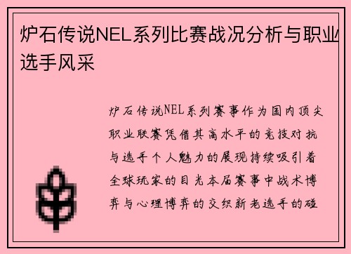 炉石传说NEL系列比赛战况分析与职业选手风采