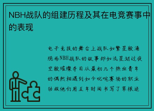 NBH战队的组建历程及其在电竞赛事中的表现
